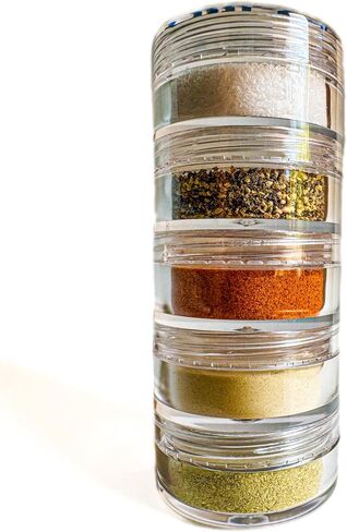 NICE RACK Mini Travel Spice Rack Filled with Organic Herbs, Refillable, Made in USA, Camp Spice Kit - Great Gift, CAMPING, RV, Purse, Backpacking with Shaker Tops 5 Stacking (3 3/8 x 1 3/8") in Kuwait