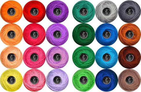 Crochet Thread Cotton Yarn Threads Balls 24 Colors Popular Rainbow Colors of Size 3 Crochet Thread for Beginners and Experienced Crochet Enthusiast (Assorted Colors) in Kuwait