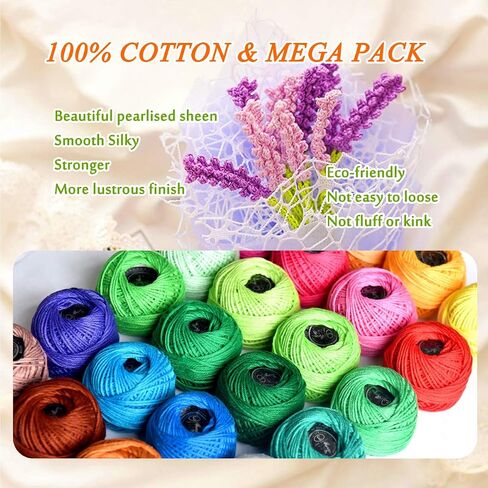 Crochet Thread Cotton Yarn Threads Balls 24 Colors Popular Rainbow Colors of Size 3 Crochet Thread for Beginners and Experienced Crochet Enthusiast (Assorted Colors) in Kuwait