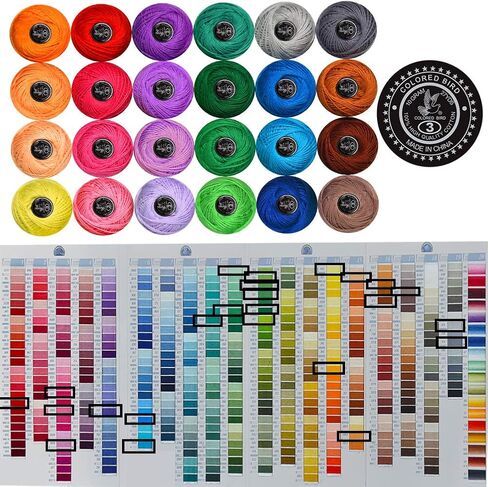 Crochet Thread Cotton Yarn Threads Balls 24 Colors Popular Rainbow Colors of Size 3 Crochet Thread for Beginners and Experienced Crochet Enthusiast (Assorted Colors) in Kuwait