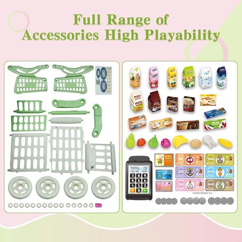 RedCrab Kids Shopping Cart Toy Supermarket 54pcs Playset Included Grocery Cart Toy,Credit Card Pretend Fruit Vegetables Shop Accessories for Boy Girl Kid (Blue) in Kuwait