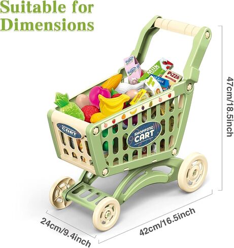 RedCrab Kids Shopping Cart Toy Supermarket 54pcs Playset Included Grocery Cart Toy,Credit Card Pretend Fruit Vegetables Shop Accessories for Boy Girl Kid (Blue) in Kuwait