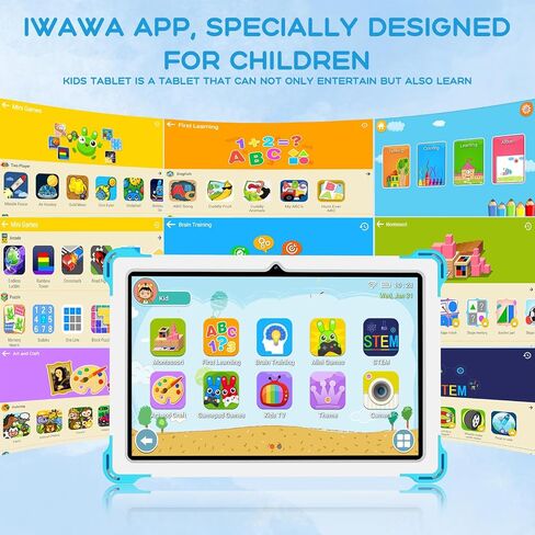 10.1 Inch Android 15 Kids Tablet, 10GB RAM 64GB ROM Storage, 10000mAh Large Battery, Parental Control, Pre-Installed Educational Apps, Learning Tablet for Kids 3-7（Blue） in Kuwait