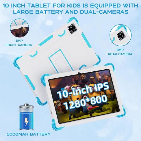 10.1 Inch Android 15 Kids Tablet, 10GB RAM 64GB ROM Storage, 10000mAh Large Battery, Parental Control, Pre-Installed Educational Apps, Learning Tablet for Kids 3-7（Blue） in Kuwait