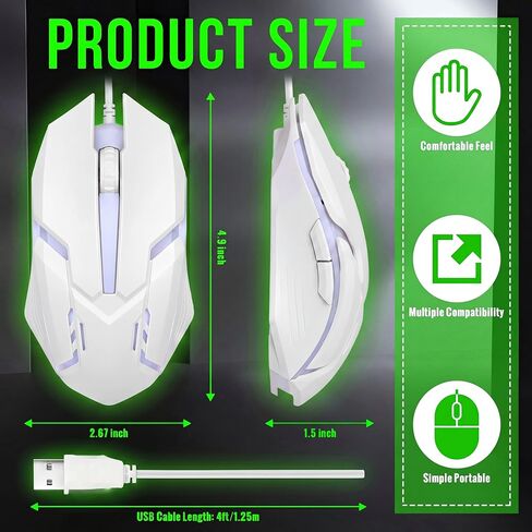 Sratte 30 Pack Black USB Wired Mouse Bulk 1200 DPI RGB Optical Computer Mouse 3 Button 7 Color LED Backlit Gaming Mouse Wired Office Mouse Ergonomic USB Computer Mouse for Desktop Laptop Gamer in Kuwait