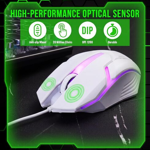 Sratte 30 Pack Black USB Wired Mouse Bulk 1200 DPI RGB Optical Computer Mouse 3 Button 7 Color LED Backlit Gaming Mouse Wired Office Mouse Ergonomic USB Computer Mouse for Desktop Laptop Gamer in Kuwait