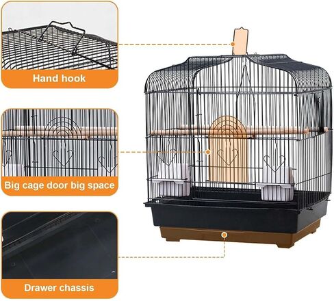 TrailBlaze 20.5Inch Bird Travel Cage with Handle, Metal Bird Carrier with Food Container, Wooden Perch & Pull-Out Tray, Portable Birdcage for Small Parrots Lovebirds Canaries Cockatiels Conures in Kuwait