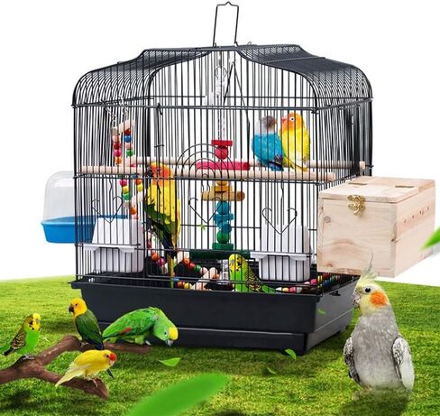 TrailBlaze 20.5Inch Bird Travel Cage with Handle, Metal Bird Carrier with Food Container, Wooden Perch & Pull-Out Tray, Portable Birdcage for Small Parrots Lovebirds Canaries Cockatiels Conures in Kuwait