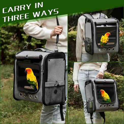 Large Bird Carrier Bag with Stand, Lightweight Backpack for Parrot, Portable Cockatiel Travel Cage with Accessories, Pet Transparent Breathable Carrier, Gray in Kuwait
