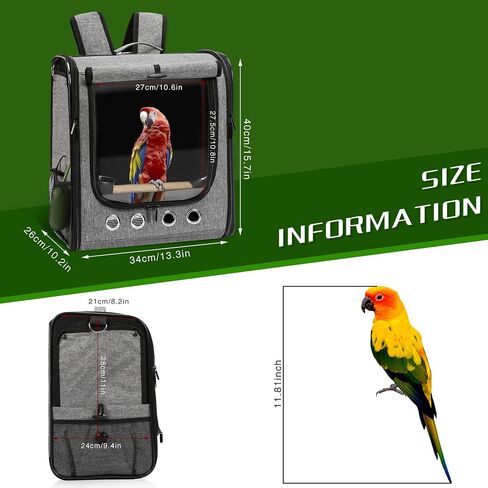 Large Bird Carrier Bag with Stand, Lightweight Backpack for Parrot, Portable Cockatiel Travel Cage with Accessories, Pet Transparent Breathable Carrier, Gray in Kuwait