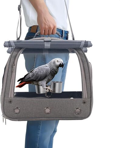 Bird Carrier Parrot Travel Cage with Perch, Food Bowl, Tray and Breathable Clear Window, Bird Travel Bag for African Gray Cockatiel Caique Conure Quaker, for Vetting Camping Hiking (Green) in Kuwait