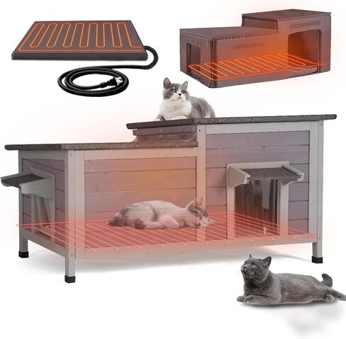 GUTINNEEN Large Heated Outdoor Cat House with Insulated Liner for 2-4 Cats in Kuwait