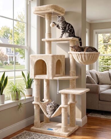 Hey-brother Cat Tree, Multi-Level Sisal Covered Scratching Posts, MPJ050W in Kuwait