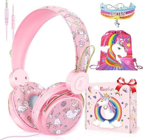 سماعات أذن QearFun Sparkly Unicorn للأطفال مع سلك مع ميكروفون، فوق الأذن in Kuwait