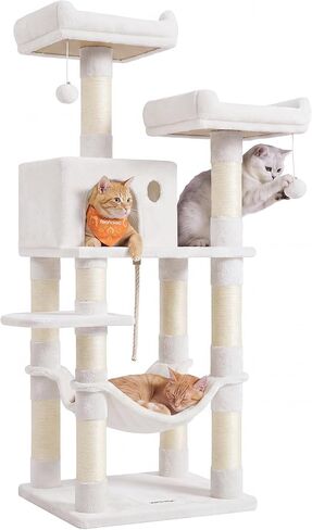 Feandrea Cat Tree, 55.8-Inch Large Cat Tower, Multi-Level Condo, Light Gray in Saudi Arabia