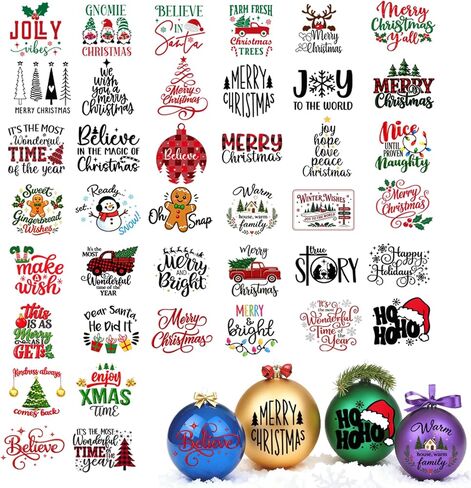 40 PCS Christmas Rub On Transfers for Crafts, Holiday Phrase Transfer Stickers for Cups, Mugs, Jars, Ornaments, Wood Signs and DIY Christmas Decorations in Kuwait
