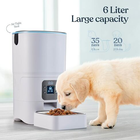Smart Automatic Cat Feeder - 6-L Reliable Automatic Cat Food Dispenser with Display LCD Screen for Easy Set Up - (White) in Kuwait