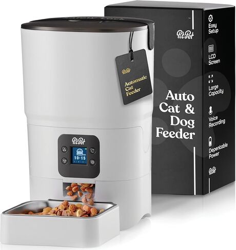 Smart Automatic Cat Feeder - 6-L Reliable Automatic Cat Food Dispenser with Display LCD Screen for Easy Set Up - (White) in Kuwait