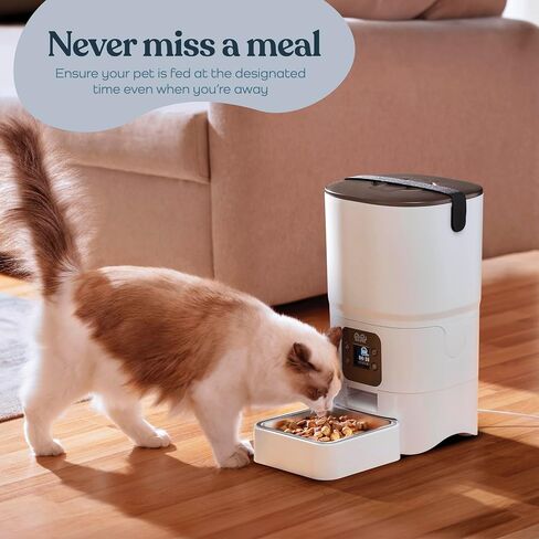 Smart Automatic Cat Feeder - 6-L Reliable Automatic Cat Food Dispenser with Display LCD Screen for Easy Set Up - (White) in Kuwait