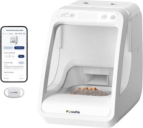 PawsPik Automatic Microchip RFID Cat Feeder, 16-Cup, White in Kuwait