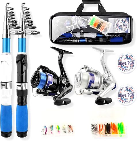 Fishing Rod and Reel Combo,2PCS 2.1M/6.89FT Collapsible Fishing Rod Set with 2PCS Spinning Reels 2 Set of Lures Baits 2PCS 100m Lines and a Carrier Bag,Fishing Pole Kit for Saltwater Freshwater in Kuwait