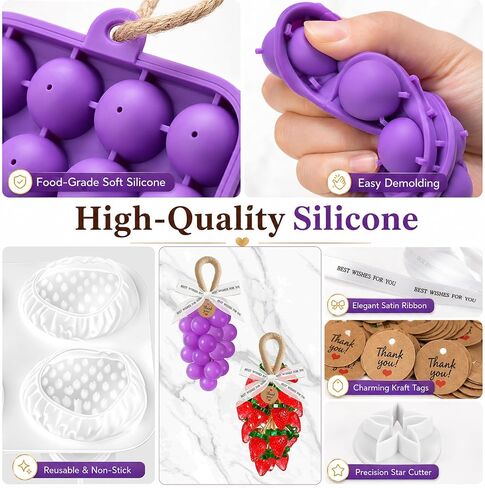 2Pcs Silicone Grape Mold for Soap, 1 Pcs Strawberry Soap Mold, Grape Molds for Soap Making – DIY Craft for Family, Parent-Child, Bathroom & Scented Decor in Saudi Arabia
