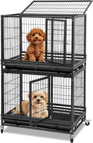 New 37" Homey Pet Two Tier Pet Dog Cat Cage with Feeding Door and Bowls in Kuwait