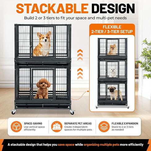 New 37" Homey Pet Two Tier Pet Dog Cat Cage with Feeding Door and Bowls in Kuwait