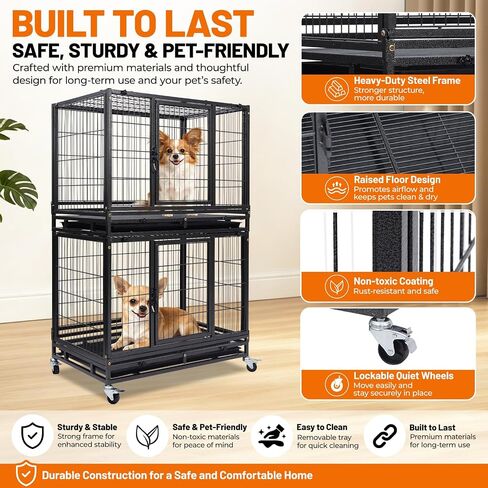 New 37" Homey Pet Two Tier Pet Dog Cat Cage with Feeding Door and Bowls in Kuwait