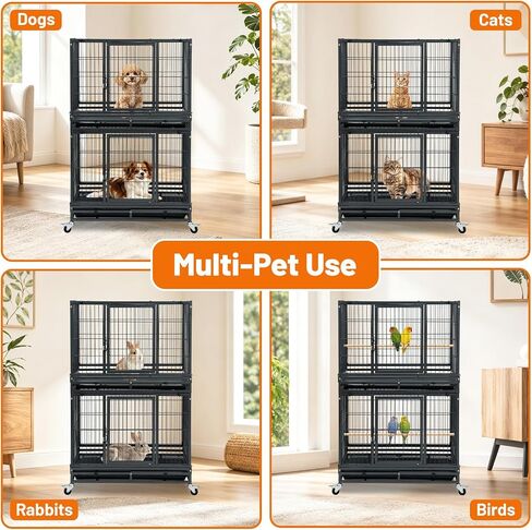 New 37" Homey Pet Two Tier Pet Dog Cat Cage with Feeding Door and Bowls in Kuwait