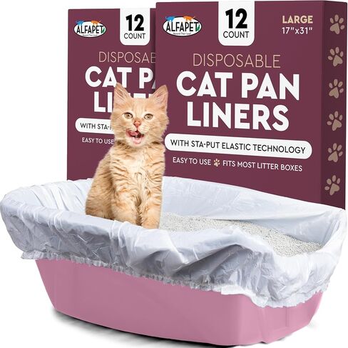 Alfapet Cat Litter Box Liners Large 12 Count - Tear-Resistant Cat Litter Bags - Waterproof Kitty Litter Liners - Fits Litterbox Pan Sizes Medium and Large, 31" x 17", 20 lb Capacity in Saudi Arabia