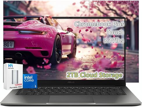 كمبيوتر محمول ASUS Chromebook بشاشة تعمل باللمس مقاس 14 بوصة 2 في 1 - Google Chromebook للبالغين - AMD Ryzen 3-7320C - لوحة مفاتيح بإضاءة خلفية - WiFi 6 - USB C (ذاكرة وصول عشوائي سعتها 8 جيجابايت | SSD سعة 128 جيجابايت + بطاقة SD سعة 256 جيجابايت) in Kuwait