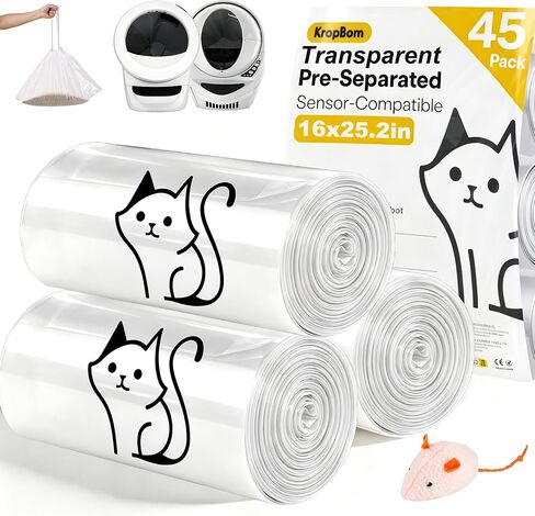 180 Pack Cat Litter Box Robot 4/5/3 Waste Bags, Transparent, Pre-Separated in Saudi Arabia