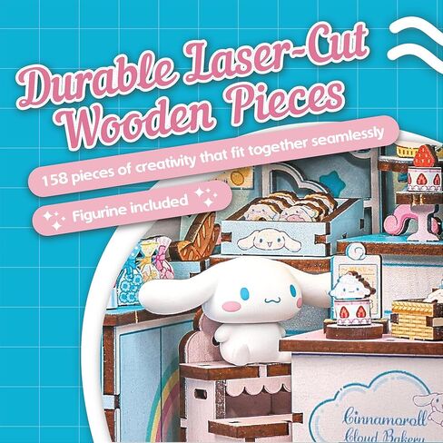 Hands Craft Cinnamoroll Cloud Bakery Book Nook Kit with Cinnamoroll Figurine – Kawaii 3D Puzzle with Touch Activated LED Lights – DIY Wooden Craft Kit for Bedroom or Bookshelf Decor & Gifts in Kuwait