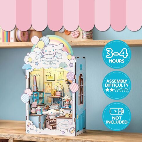 Hands Craft Cinnamoroll Cloud Bakery Book Nook Kit with Cinnamoroll Figurine – Kawaii 3D Puzzle with Touch Activated LED Lights – DIY Wooden Craft Kit for Bedroom or Bookshelf Decor & Gifts in Kuwait