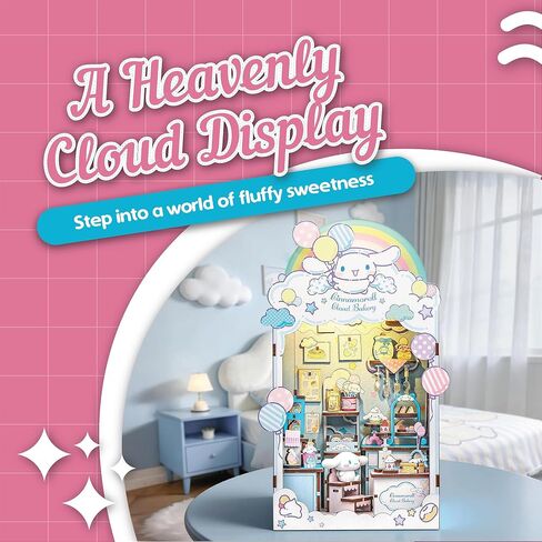 Hands Craft Cinnamoroll Cloud Bakery Book Nook Kit with Cinnamoroll Figurine – Kawaii 3D Puzzle with Touch Activated LED Lights – DIY Wooden Craft Kit for Bedroom or Bookshelf Decor & Gifts in Kuwait