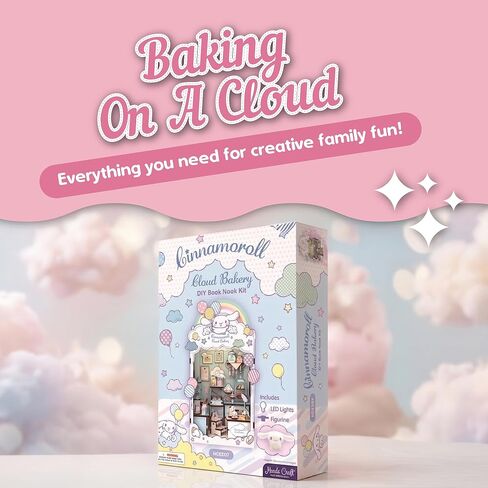 Hands Craft Cinnamoroll Cloud Bakery Book Nook Kit with Cinnamoroll Figurine – Kawaii 3D Puzzle with Touch Activated LED Lights – DIY Wooden Craft Kit for Bedroom or Bookshelf Decor & Gifts in Kuwait