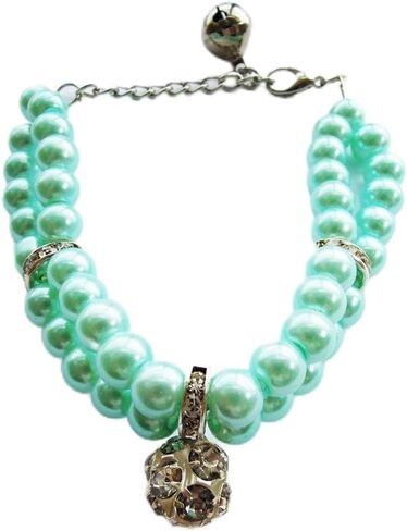 Luxury 2 Row Pearls Rhinestones Pet Cat Dog Necklace Collar Jewelry with Bling Crystal Ball Charm Pendant for Pets Cats Small Dogs Female Puppy Chihuahua Yorkie Costume Outfits in Kuwait