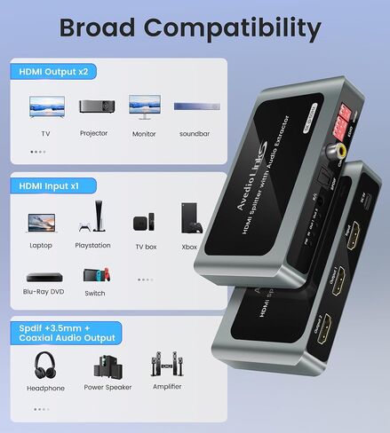 مقسم HDMI 4K 1 في 4 مخرج، روابط avedio 1x4 HDMI Splitter شاشة مكررة/مرآة، 4 منافذ HDMI مقسم يدعم 4Kx2K@30 هرتز ثلاثي الأبعاد لـ PS5، Roku، TV Box - مصدر واحد إلى 4 شاشات عرض in Kuwait