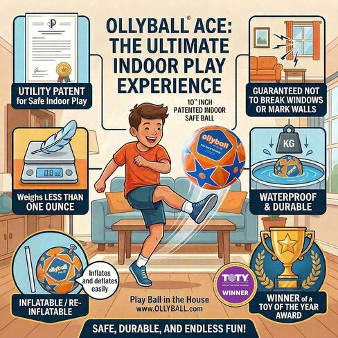 Ollyball ACE - Utility Patented Indoor/Outdoor All-Sport Ball, Multi-Color, 1 oz, for Soccer, Volleyball, Kickball, Pickleball for Youth and Safe Indoor Training and Play. in Kuwait