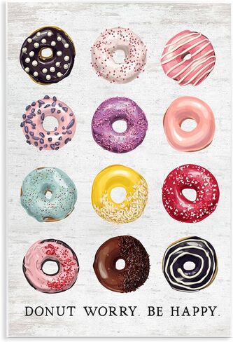 Stupell Industries Donut Worry Be Happy Pun Glazed Farmhouse Desserts، مصممة بواسطة لوحة جدارية مبطنة ومرسومة، مقاس 13 × 19، متعددة الألوان in Kuwait
