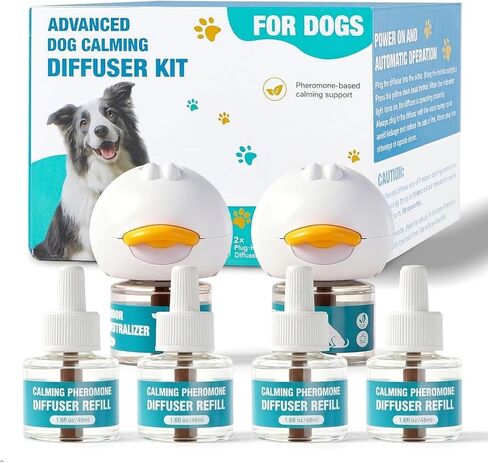 2026 Upgraded Dog Calming Diffuser Refills Kit with 2 Diffusers & 4 Refills, Dog Pheromones Calming Diffuser for Anxiety Relief, Reduce Aggression Fighting Barking Stress, Suitable for All Dogs in Kuwait