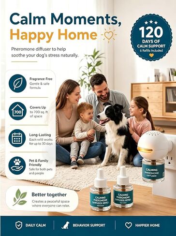 2026 Upgraded Dog Calming Diffuser Refills Kit with 2 Diffusers & 4 Refills, Dog Pheromones Calming Diffuser for Anxiety Relief, Reduce Aggression Fighting Barking Stress, Suitable for All Dogs in Kuwait