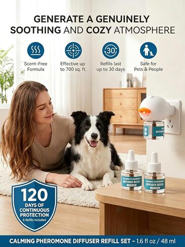 2026 Upgraded Dog Calming Diffuser Refills Kit with 2 Diffusers & 4 Refills, Dog Pheromones Calming Diffuser for Anxiety Relief, Reduce Aggression Fighting Barking Stress, Suitable for All Dogs in Kuwait