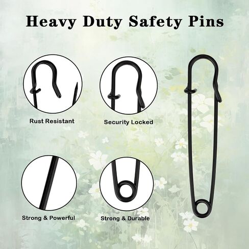 15Pcs 4" Heavy Duty Steel Black Safety Pins for Blankets & Clothes in Kuwait