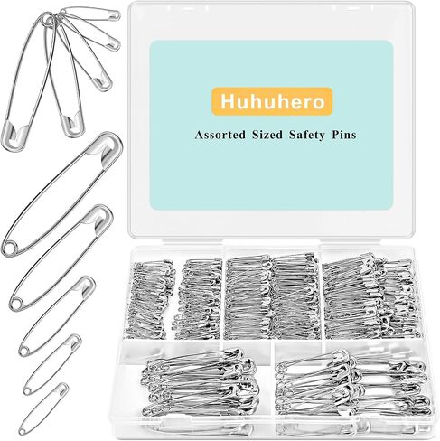 Huhuhero 365 Pack Silver Safety Pins Assorted, 5 Different Sizes Pin Bulk in Kuwait