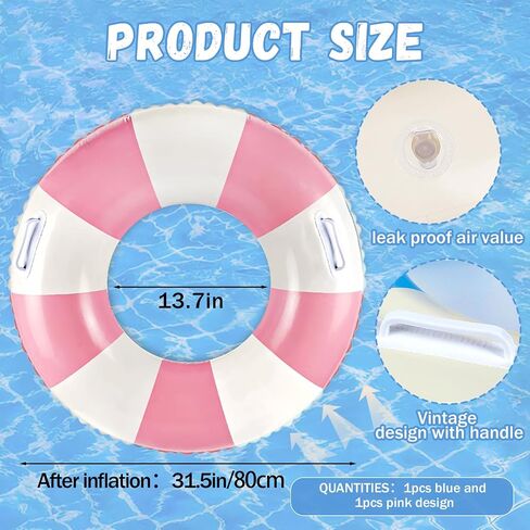 2 Pcs Classic Striped Pool Floats with Handle for Adult in Saudi Arabia