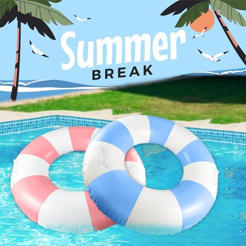 2 Pcs Classic Striped Pool Floats with Handle for Adult in Saudi Arabia