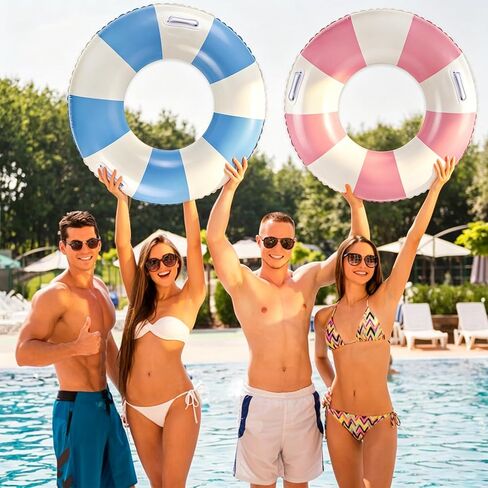 2 Pcs Classic Striped Pool Floats with Handle for Adult in Saudi Arabia