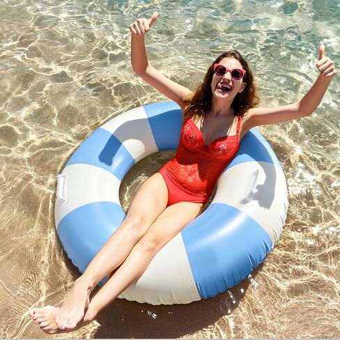 2 Pcs Classic Striped Pool Floats with Handle for Adult in Saudi Arabia
